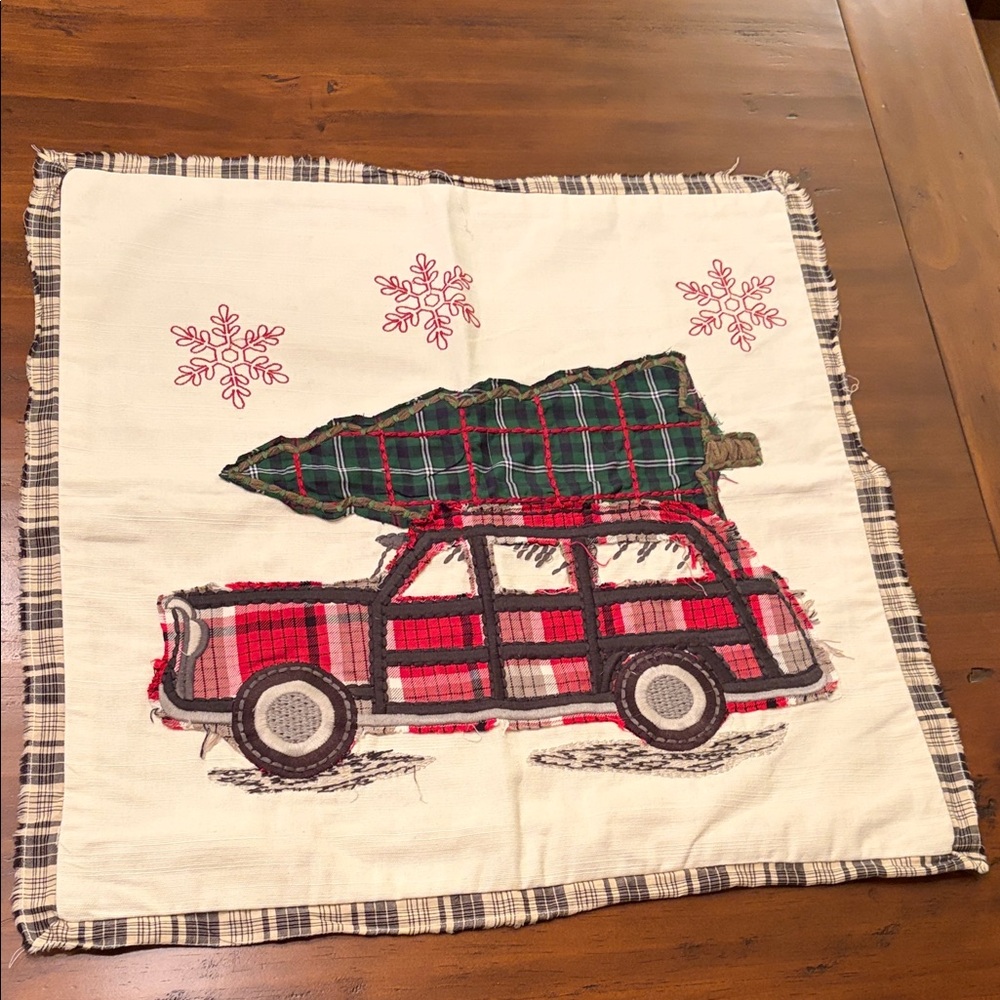 Pottery Barn Holiday Plaid Car and Tree Pillow Cover